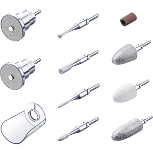 Set de accesorii pentru manichiura Beurer MP 62, 9 capete din saphir si filz, 30 capete din hartie abraziva