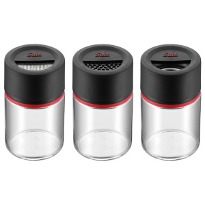 Set de agitatoare de condimente Silit Storio 3 bucati, shaker fin Shaker grosier borcan de condimente sticla, plastic, poate fi spalat in masina de spalat vase - Img 1