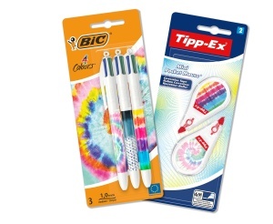 Set de birou BIC 4 Culori cu 3 stilouri si 2 corectoare, design Tie Dye