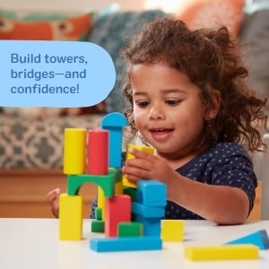Set de blocuri de constructie din lemn Melissa Doug, 100 piese, 4 culori, 9 forme - Img 4