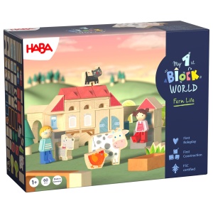 Set de Blocuri HABA My 1st Block World - Ferma, 51 piese din lemn, pentru copii de la 18 luni