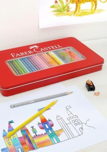 Set de creioane colorate hexagonale Faber-Castell 24 culori in etui metalic - Img 2