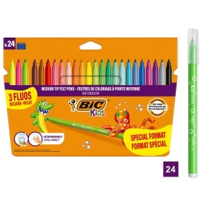 Set de Creioane cu Cerneala BIC Kids Kid Couleur, 24 Culori, Inclusiv Neon