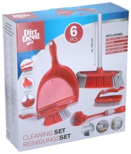 Set de curatenie Dirt Devil 6 piese - Besen cu maner, Spalator, Perie si Matura, RosuGri - Img 6
