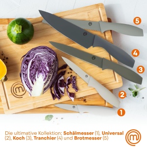 Set de cutite de bucatarie MasterChef, 5 piese, inox, cu suport, negru - Img 7