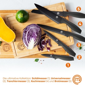 Set de cutite MasterChef cu suport, 5 piese, otel inoxidabil, negru - Img 2
