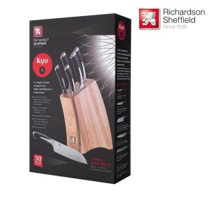 Set de cutite Richardson Sheffield Kyu 5 piese bloc din lemn de cauciuc lame din otel inoxidabil - Img 5