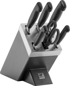 Set de cutite ZWILLING Vier Sterne cu bloc autoascutitor, 7 piese, gri