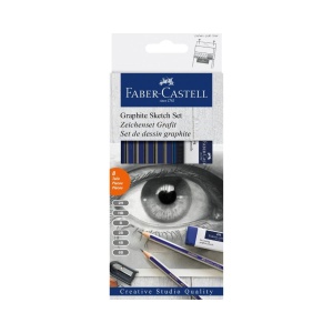 Set de desen Faber-Castell 114000 - 8 piese, 6 creioane grafit, radiera, ascutitoare