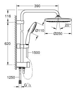 Set de dus GROHE Vitalio Start 250 Flex crom sistem economisire apa 2 tipuri de jeturi - Img 3
