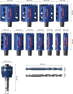 Set de feronerie Bosch EXPERT Multi Material PC Plus, 14 piese, pentru lemn si metal, 20-76 mm - Img 2