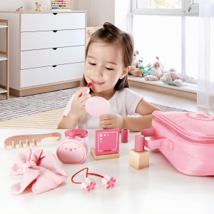 Set de joaca Hape Beauty Kollektion 10 piese accesorii din lemn si textil roz - Img 3