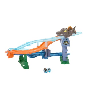 Set de joaca Hot Wheels RacerVerse Jurassic World Crash Splash JFP32 cu Velociraptor Die-Cast si Spinosaurus - Img 6