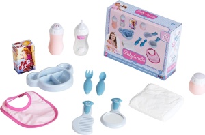 Set de Joaca pentru Papusi Theo Klein Baby Coralie, 11 Piese, Include Flacon, Tacamuri si Accesorii