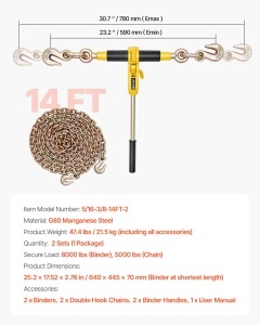 Set de legare cu lant VEVOR, 3,63 T, 3,9m, G80, pentru transport - Img 7