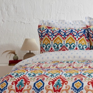 Set de lenjerie de pat KARACA Home Sarah Anderson, 3 piese, 155x220 cm, alb cu imprimeu albastru si roz - Img 3