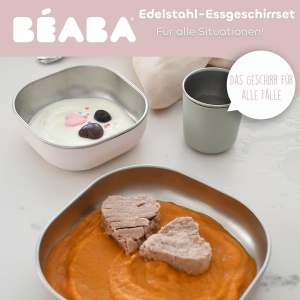 Set de masa pentru copii BEABA din inox, 3 piese, rucshtfest, culoare Barbapapa - Img 3