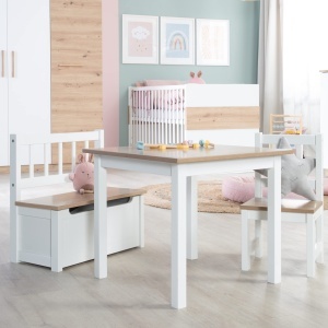 Set de mobilier pentru copii Kindersitzgruppe Woody - 2 scaune si masa, alb si lemn - Img 8