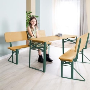 Set de mobilier pentru copii - roba - 3 piese - 2 banci 1 masa - FSC, verdenatural - Img 2