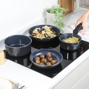 Set de oale si tigai Russell Hobbs 5 piese, ceramica, albastru marin, compatibil inductie - Img 3
