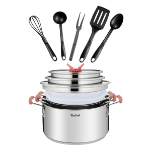Set de oale si ustensile de bucatarie Tefal OptiSpace 13 piese inox argintiu compatibil inductie