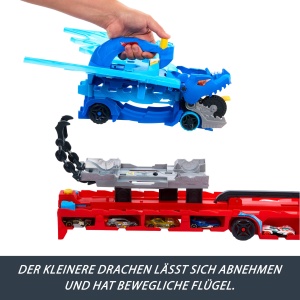 Set de Pista Auto Hot Wheels City JKJ79, Drachentransporter 2-in-1, 2 Masini Incluse - Img 5