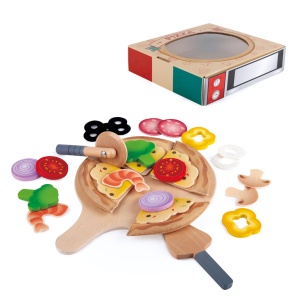 Set de pizza Hape Set de bucatarie cu ambalaj pentru cutie de pizza pentru si mai multa distractie