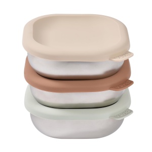 Set de recipiente din otel inoxidabil BEABA 3 cutii, 250 ml, BPA-free, reutilizabile