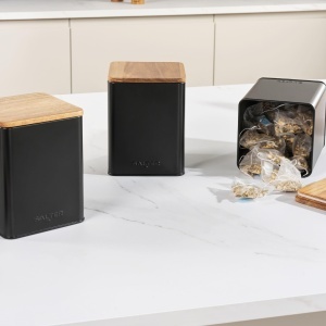 Set de recipiente Salter Toronto, 4 piese, negru mat, cu capac din acacia - Img 4