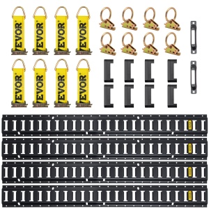 Set de sine de tensiune VEVOR E-Track, 30 de bucati, 1,5 m, set de sine electrice, include 4 sine de otel si 2 fante individuale, 8 inele O si 8 curele de tensionare cu inel D si 8 capace de capat, accesorii de fixare pentru marfa - Img 8