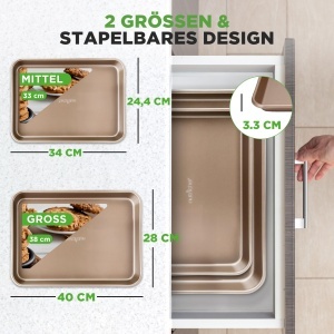 Set de Tava de Copt NutriChef 2 piese, Antiaderenta, 40x28 cm si 35.5x24.6 cm, Aurie - Img 4