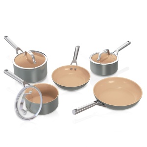 Set de tigai si oale Ninja Extended Life, 5 piese, antiaderente, 20-24 cm, culoare gri si terracotta