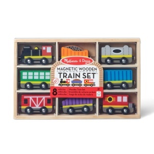 Set de tren din lemn Melissa Doug 8 piese, cu cuplaje magnetice, 8 cm - Img 4