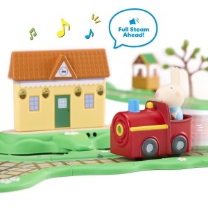 Set de tren Peppa Wutz Whizz-Around cu Rebekka, 6 sine, sunete electronice - Img 2