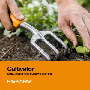 Set de unelte pentru gradinarit Fiskars 3 in 1, cu kela ergonomica, cultivator si recipient - Img 4