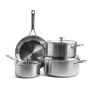 Set de Vase de Gatit KitchenAid MultiPly 7 piese, inox, inductie, cuprinde tigaie si oale