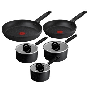 Set de Vase Tefal Stone Black On, 8 piese, antiaderente, rezistente la zgarieturi
