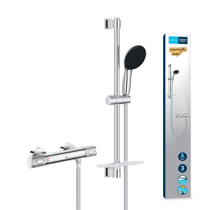 Set dus GROHE Precision Feel cu termostat, 3 tipuri de jet, crom
