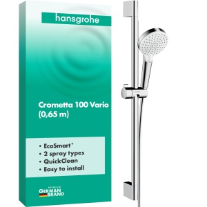 Set dus hansgrohe Crometta cu dusca de 100 mm, 2 tipuri de jet, alb crom