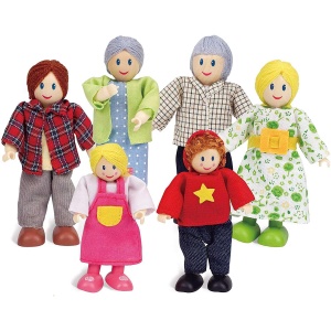 Set Familie de Papusi Hape 6 Membri Flexibile din Lemn pentru Casa de Papusi