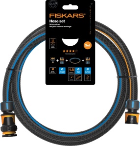 Set furtun Fiskars 1057621 18m Conectori universali Rezistent UV NegruPortocaliuAlbastru