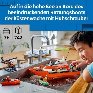 Set LEGO City - Barcuta de salvare cu elicopter, 742 piese, 5 minifigurine - Img 2