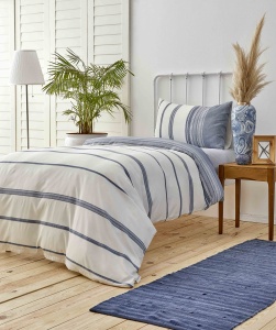 Set lenjerie de pat Karaca Home Indigo Dobby pentru pat single bumbac si viscoza albastru si alb