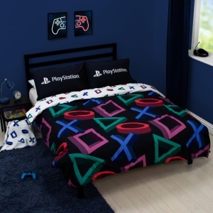 Set lenjerie de pat PlayStation, design abstract, wendbar, 200x200 cm, negru - Img 4