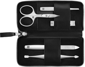 Set Manichiura si Pedichiura ZWILLING 5 piese otel inoxidabil etui vegan din piele de mere negru