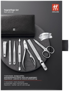 Set Manichiura si Pedichiura ZWILLING 7 Piese Inox Polisat Etui Piele Neagra - Img 6