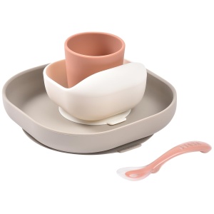 Set masa copii Beaba silicon 4 piese antialunecare rezistent la microunde Terracotta