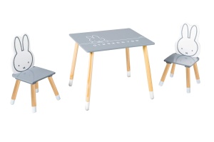Set mobilier pentru copii Roba Miffy 2 scaune 1 masa MDF gri si alb