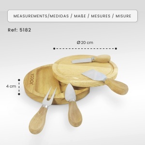 Set pentru branzeturi Jocca suport din lemn 20 cm cu 4 cutite din inox - Img 5