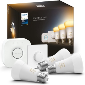 Set Philips Hue White Ambiance E27 Starter 3 becuri LED dimmabil control inteligent prin aplicatie si buton smart